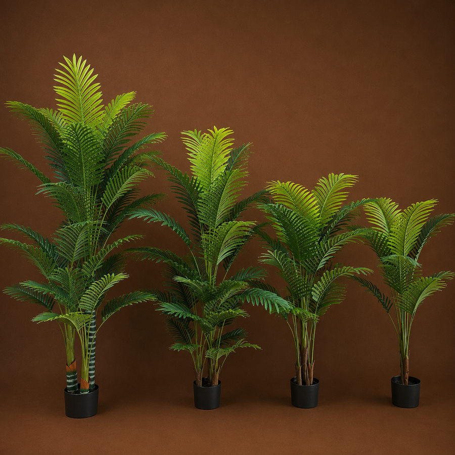 Decorațiune Palmier Kentia, 3 tulpini, Plastic, 17 frunze, 220 cm, Verde