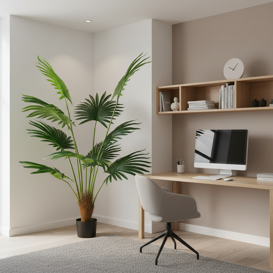 Decorațiune Palmier Livistona Evantai, 10 frunze, Plastic, 160 cm, Verde