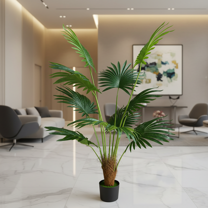 Decorațiune Palmier Livistona Evantai, 10 frunze, Plastic, 160 cm, Verde