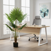 Decorațiune Palmier Livistona Evantai, 5 frunze, Plastic, 120 cm, Verde