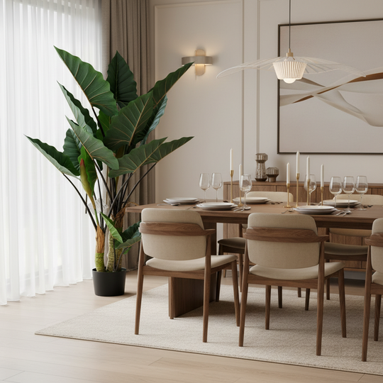 Plantă Artificială Tip Alocasia Cu Frunze Late, 3 trunchiuri, 160 cm, Verde