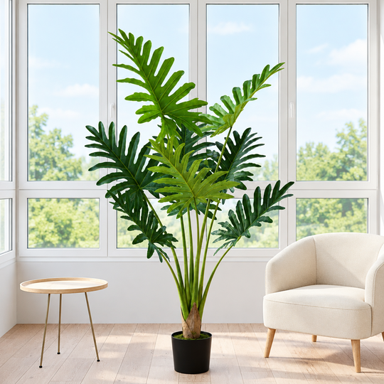 Umelá rastlina typu filodendron, 8 listov, 140 cm, zelená
