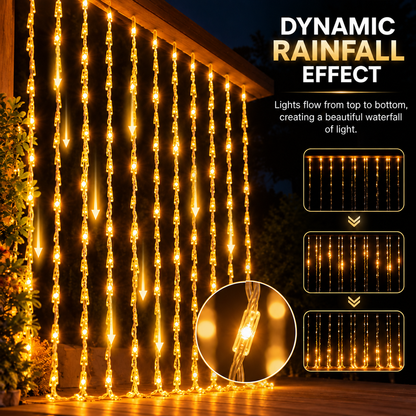 Vianočná inštalácia typu dážď, teplé svetlo, 300 x 300 cm, 320 LED