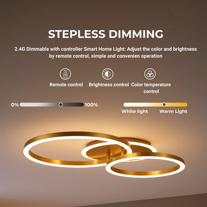 LED luster s diaľkovým ovládaním RINOVA 66W, 2 kruhy, studené/teplé/neutrálne svetlo, stmievateľné, lesklé zlato