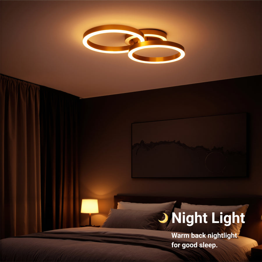 LED luster s diaľkovým ovládaním RINOVA 66W, 2 kruhy, studené/teplé/neutrálne svetlo, stmievateľné, lesklé zlato