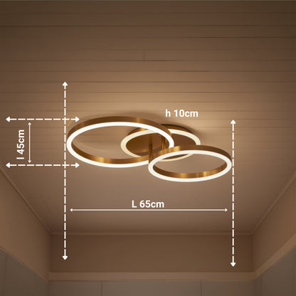 LED luster s diaľkovým ovládaním RINOVA 66W, 2 kruhy, studené/teplé/neutrálne svetlo, stmievateľné, lesklé zlato