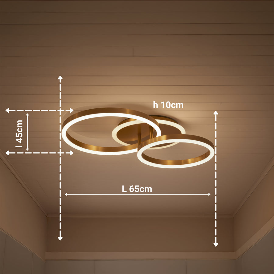 LED luster s diaľkovým ovládaním RINOVA 66W, 2 kruhy, studené/teplé/neutrálne svetlo, stmievateľné, lesklé zlato