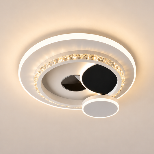LED luster s kryštálom HELIOX, 37W, 4 kruhy, studené/teplé/neutrálne svetlo, čierny