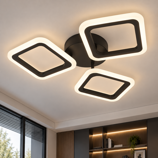 LED luster PULSARIS 40W, 3 štvorce, studené/teplé/neutrálne svetlo, čierny