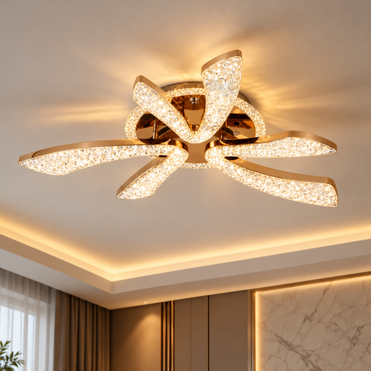 CHARM Elegance LED luster s diaľkovým ovládaním a kryštálom, 44W, Ø50cm, 3 zdroje, studené/teplé/neutrálne svetlo, stmievateľné, zlatá