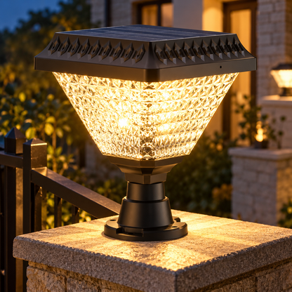 LED solárne svietidlo pre vonkajší stĺp KATTAKURGAN, 8W, teplé/studené/neutrálne svetlo + RGB, štvorcový tvar, hliník, čierne, stmievateľné