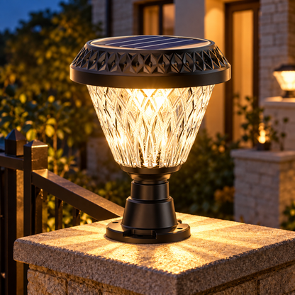 LED solárne svietidlo pre vonkajší stĺp KATTAKURGAN, 8W, teplé/studené/neutrálne svetlo + RGB, okrúhly tvar, hliník, čierna, stmievateľné