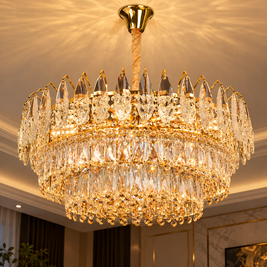 Krištáľový luster MAJESTIC Magno 15x E14, Priemer 60cm, Lesklý zlatý, Nastaviteľná výška