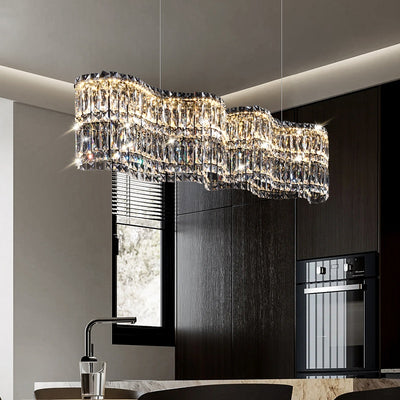 Krištáľový LED luster s diaľkovým ovládaním Regalis, dĺžka 58 cm, lesklý chróm, teplé/studené/neutrálne svetlo 3000K/4000K/6000K, nastaviteľná výška, stmievateľné svetlo, kov a krištáľ