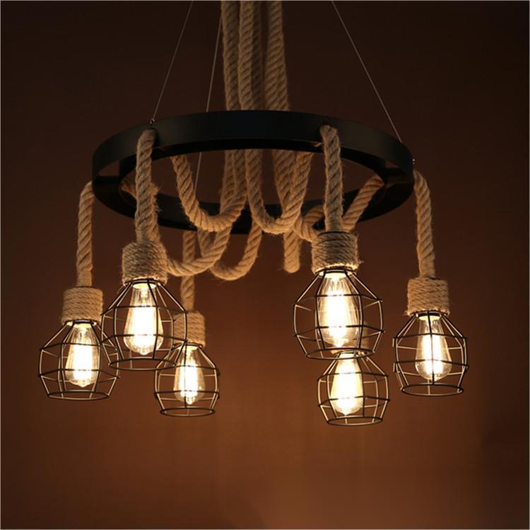 Luster kolesa, 3*E27, hnedý, kov a povraz
