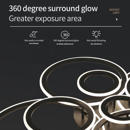 LED luster s diaľkovým ovládaním BETTY 41W, 3 kruhy, studené/teplé/neutrálne svetlo, stmievateľné, čierny