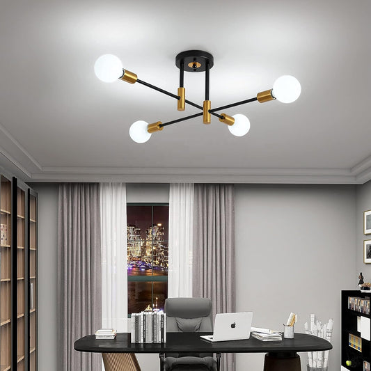 Lustra Modernist Gentile, 4x E27, Negru și Auriu, Design Modern