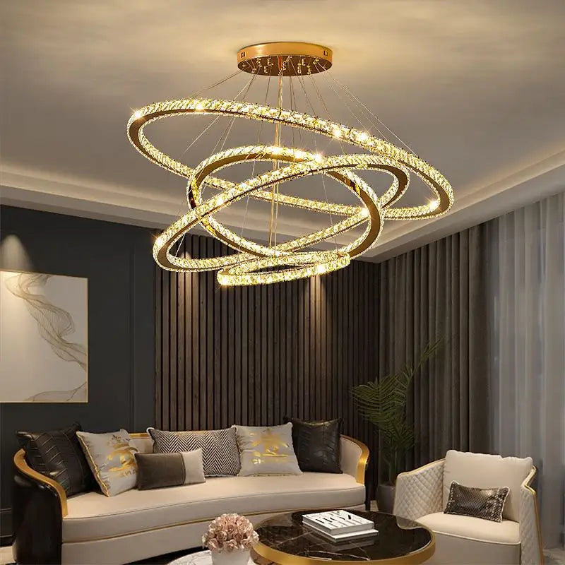 Lulus Led Prism Luminis, Crystal and Metal, 4 kruhy, smoiera, nastaviteľná výška, studené/teplé/neutrálne svetlo, luxusné osvetlenie