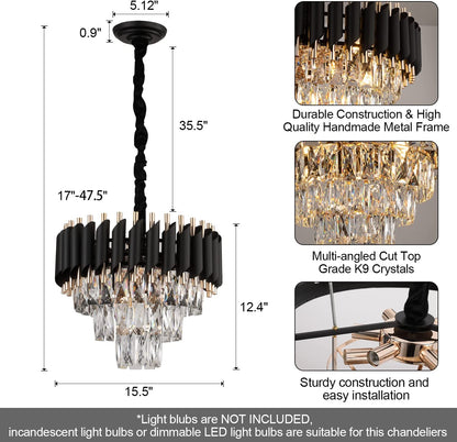 Crystal Luster Versailles petito 3xe14, priemer 30 cm, lesklé a čierne zlato, nastaviteľná výška