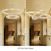 LED luster s diaľkovým ovládaním a krištáľom PRISM LUMINIS 58W, 2 kruhy, studené/teplé/neutrálne svetlo, stmievateľné, strieborné, výškovo nastaviteľné