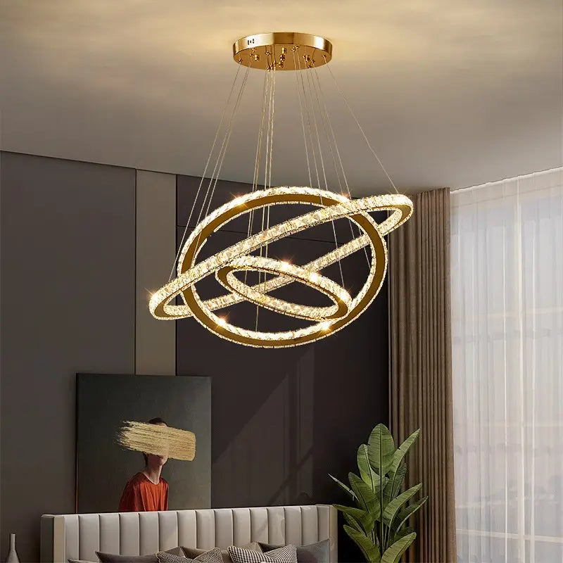 Lulus Led Prism Luminis, Crystal and Metal, 4 kruhy, smoiera, nastaviteľná výška, studené/teplé/neutrálne svetlo, luxusné osvetlenie