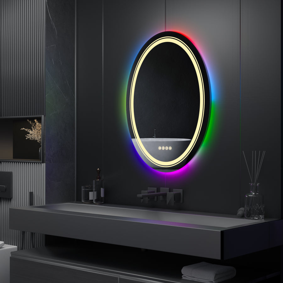 Oglinda LED Rotunda, 70cm, Celeste MotionGlow Marcello, Lumina RGB, Boxa Bluetooth, Sistem Dezaburire, Ceas & Termometru, Dimabila 70X70BTRGB Oglinzi Marcello Default Title Alessandro Design