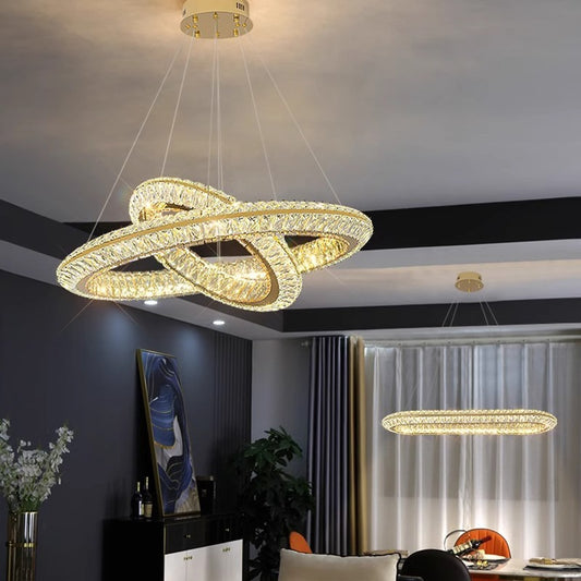 LED luster LLC130/1CH, krištáľ a kov, 31W, 1 kruh, stmievateľné, nastaviteľná výška, studené/teplé/neutrálne svetlo, luxusné osvetlenie