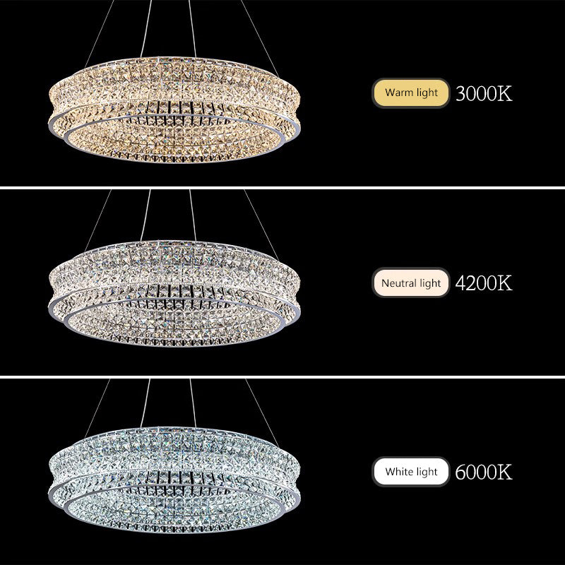 LED luster LLC130/1CH, krištáľ a kov, 31W, 1 kruh, stmievateľné, nastaviteľná výška, studené/teplé/neutrálne svetlo, luxusné osvetlenie