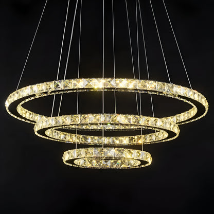 LED LED LUD LUMINIS, 78W, kryštál a kov, 3 kruhy, smotabilná, nastaviteľná výška, studené/horúce/neutrálne svetlo, luxusné osvetlenie