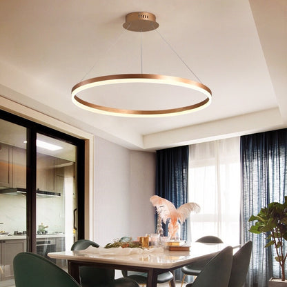 Závesný LED luster, ANINA, 34W, 1 kruh, priemer 49 cm, studené/teplé/neutrálne svetlo 3000K/4000K/6000K, stmievateľné, lesklá zlatá biela, nastaviteľná výška, kov a akryl