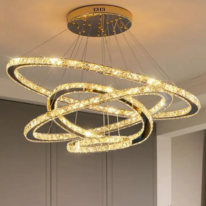 Lulus Led Prism Luminis, Crystal and Metal, 4 kruhy, smoiera, nastaviteľná výška, studené/teplé/neutrálne svetlo, luxusné osvetlenie