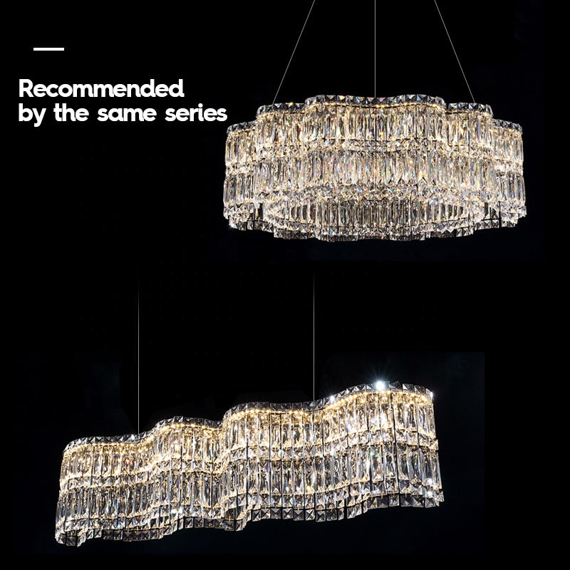 Krištáľový LED luster s diaľkovým ovládaním Regalis, dĺžka 58 cm, lesklý chróm, teplé/studené/neutrálne svetlo 3000K/4000K/6000K, nastaviteľná výška, stmievateľné svetlo, kov a krištáľ