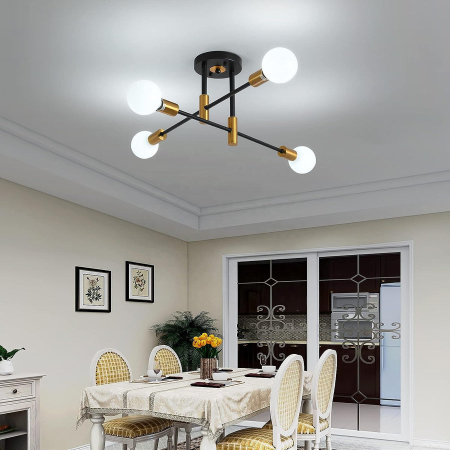Lustra Modernist Gentile, 4x E27, Negru și Auriu, Design Modern