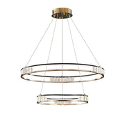 Závesný LED luster s diaľkovým ovládaním a krištáľom ROGER 100W, 2 kruhy, studené/teplé/neutrálne svetlo, stmievateľné, lesklé zlaté, nastaviteľná výška