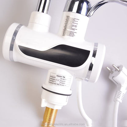 Elektrický kohútik s okamžitým ohrevom vody, displejom teploty LED, vodorovne s umývadlom/vaňou, 3000 W energia, horúca voda 30 ° C-60 ° C, biela, Z007XDT