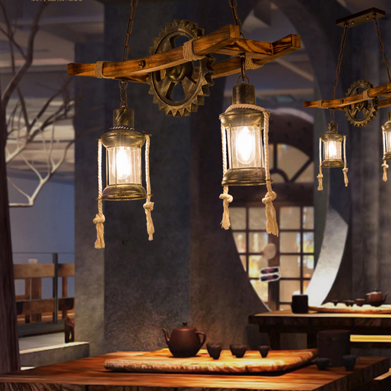 Vintage lanový luster LV590/2BK, 9xE27 tmavé drevo