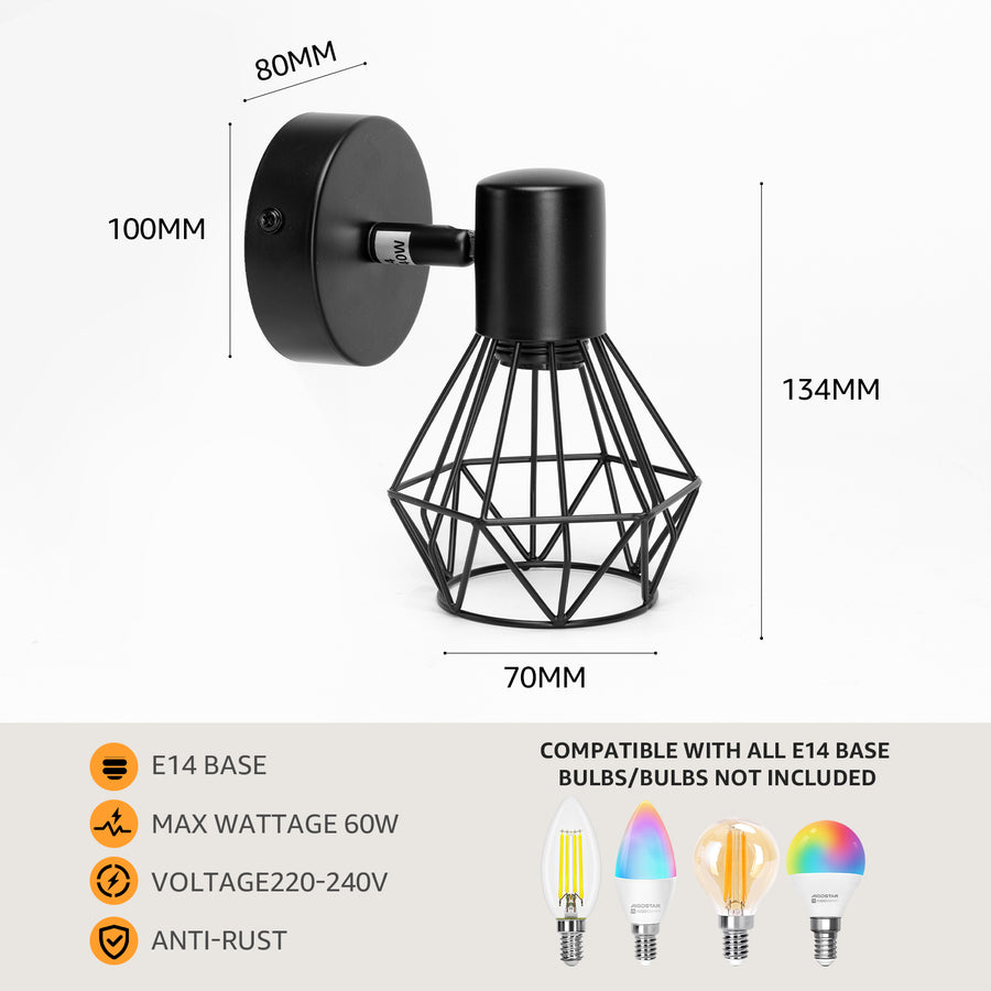 Luster s tienidlom, GRACIE, LC365/1BK, diamant, 1XE14, čierny, kov