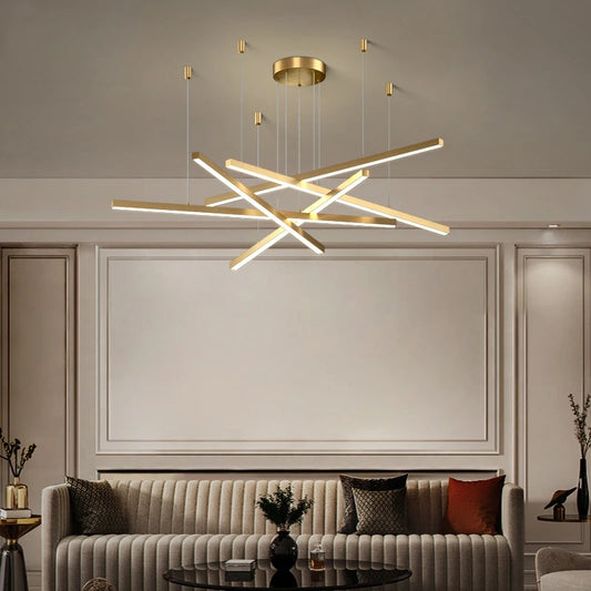 Lustra LED suspendata cu telecomanda GINEVRA 31W, 5 Elemente, lumina Rece/Calda/Neutra, Auriu