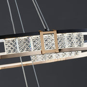 Závesný LED luster s diaľkovým ovládaním a krištáľom ROGER 100W, 2 kruhy, studené/teplé/neutrálne svetlo, stmievateľné, lesklé zlaté, nastaviteľná výška