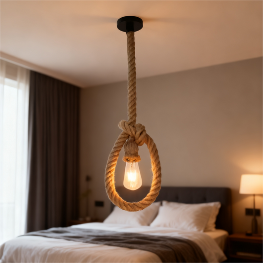 Vintage luster LV103/130, 1xE27, rustikálny, struna a kov, 130 cm, čierna podpera