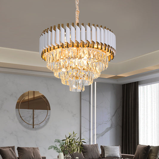 Crystal Luster Versailles eleganza 7x E14, priemer 49 cm, lesklé a biele zlato, nastaviteľná výška
