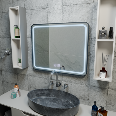 Zrkadlové obdĺžnikové obdĺžniky 100x65cm - Svetový odmrazovací systém na svetelného dotyku, čierny rám
