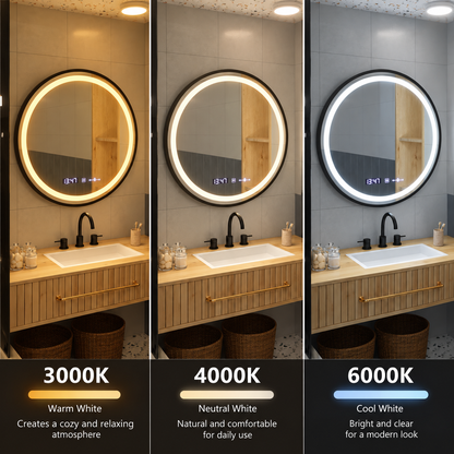 LED okrúhle zrkadlo, 100 cm, Celeste Majesté Noir MotionGlow Marcello, Demister System, Hodiny & Teplomer, Stmievateľné