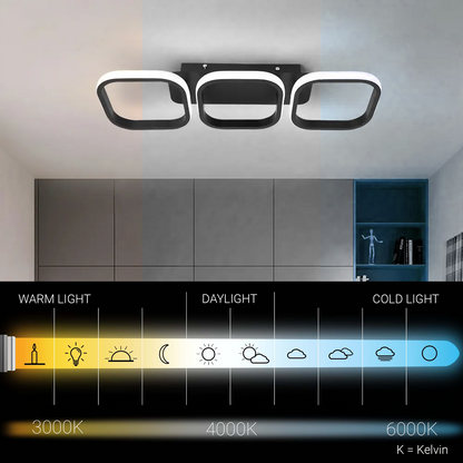 LED luster VERTEX 35W, 3 štvorcové, lineárny, studené/teplé/neutrálne svetlo, čierny