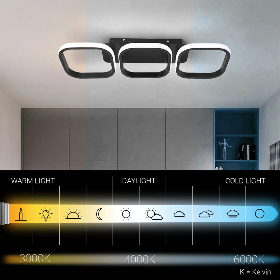 LED luster VERTEX 35W, 3 štvorcové, lineárny, studené/teplé/neutrálne svetlo, čierny