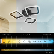 LED luster PULSARIS 32W, 3 štvorce, studené/teplé/neutrálne svetlo, čierny