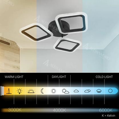 LED luster PULSARIS 32W, 3 štvorce, studené/teplé/neutrálne svetlo, čierny