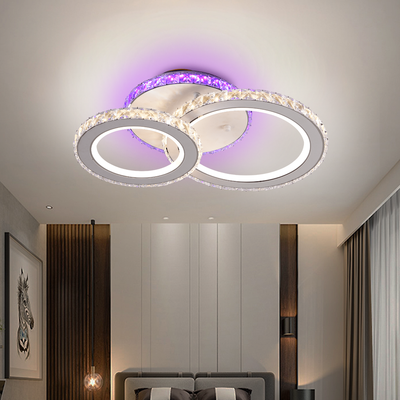 LED luster s diaľkovým ovládaním a krištáľom NOVA ROTONDA RGB 42W, 2 kruhy, studené/teplé/neutrálne svetlo, stmievateľné, biela