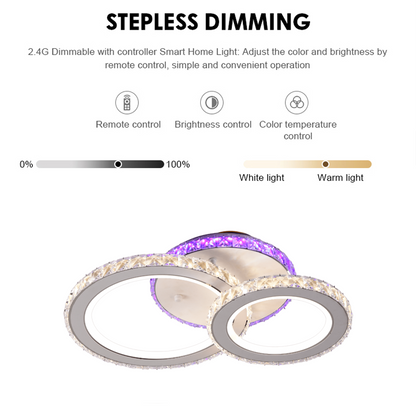 LED luster s diaľkovým ovládaním a krištáľom NOVA ROTONDA RGB 43W, 2 kruhy, studené/teplé/neutrálne svetlo, stmievateľné, biela