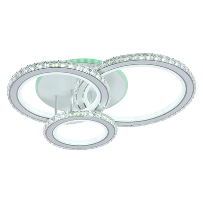 LED luster s diaľkovým ovládaním a krištáľom NOVA ROTONDA RGB 154W, 3 kruhy, Studené/Teplé/Neutrálne svetlo, Stmievateľné, Biely